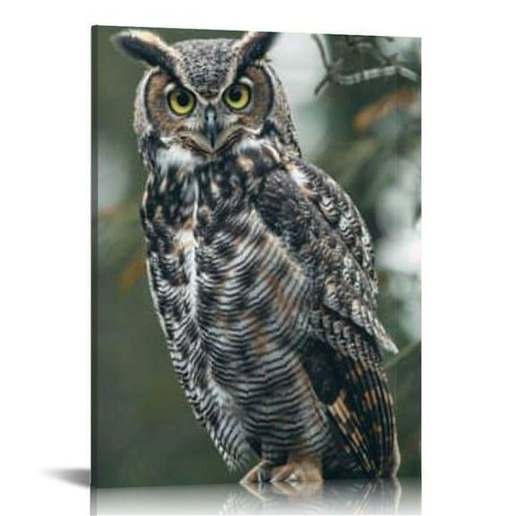 Shiartex Canvas Prints Wall Art - a Great Horned Owl Sitting on a Tree Stump | Modern Wall Decor/Home Decoration Stretched Gallery Canvas Wrap Print &amp; Ready to Hang,16x20 in/12x16 in 12x16 in