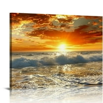 Shiartex Canvas Prints Wall Art Sunset Ocean Beach Pictures Paintings for Living Room Bedroom Home Decorations Framed Ready to Hang Seascape Waves Artwork 20x16in