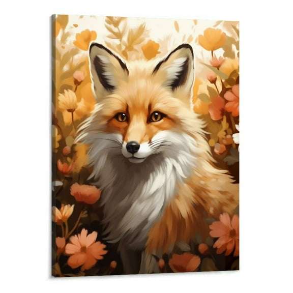 Shiartex Canvas Wall Art Decor for Living Room, Colorful Cute Fox Animal Flower Room Decor Paintings for Bathroom Bedroom Framed Canvas Prints Home Kitchen Decor 16x20 Inch
