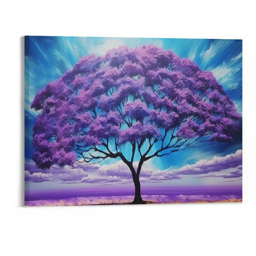 Large Purple Tree Abstract Canvas Wall Art with Wood Frame