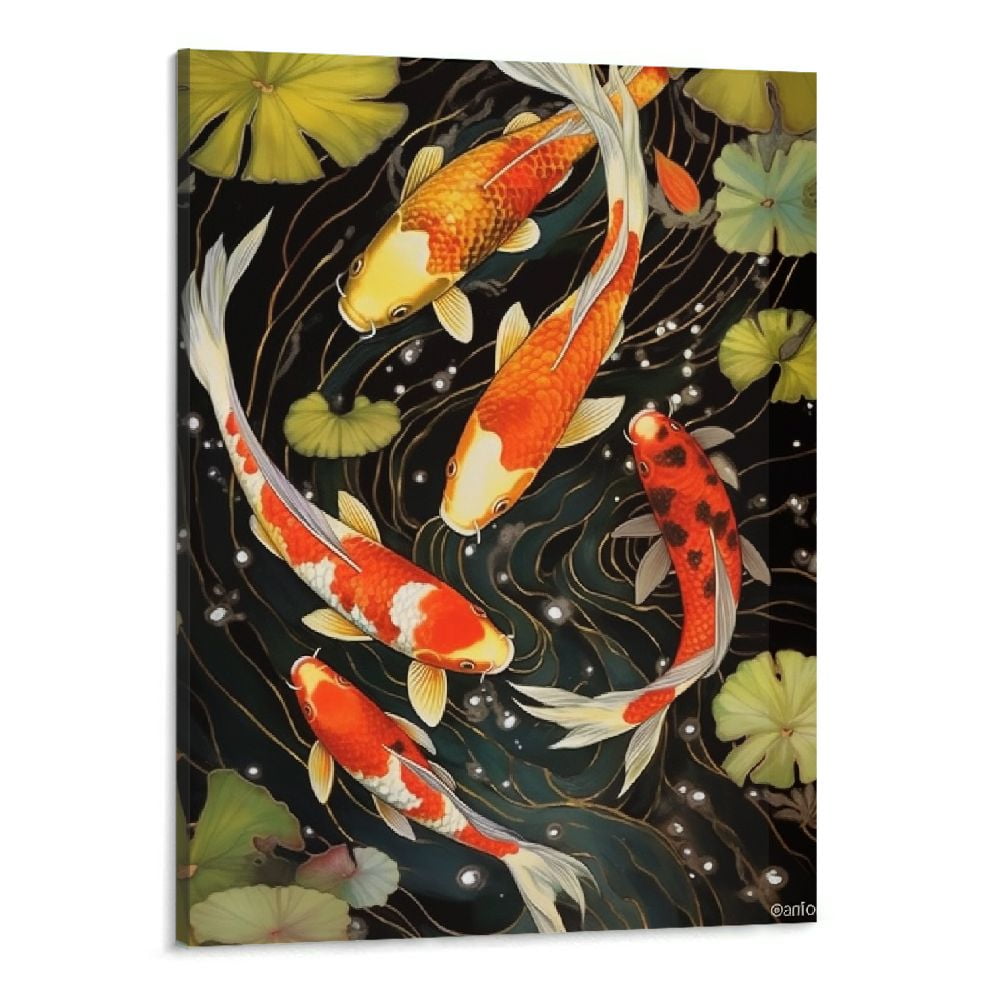 Shiartex Canvas Wall Art Koi Fish Feng Shui Nine Fish Painting Wall Art