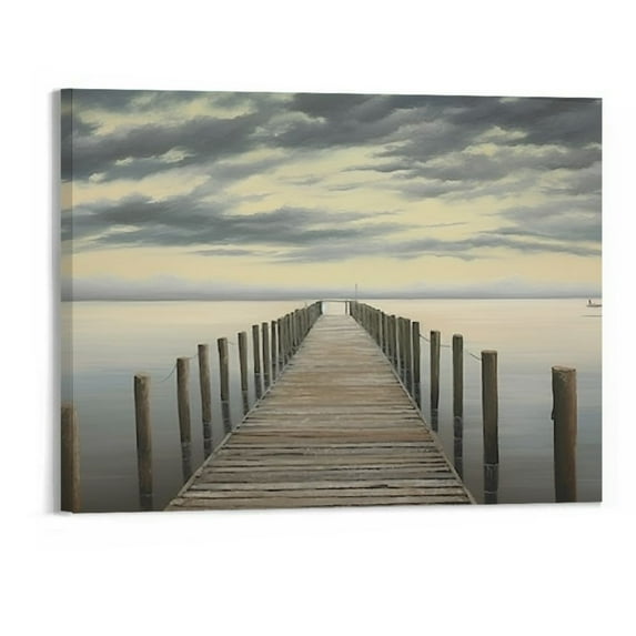 Shiartex Canvas Wall Art Lake Pier Lake Bridge Canvas Picture Artwork Modern Prints Pictures Wall Art for Living Room -20x16 In