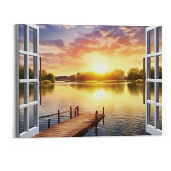 Shiartex Canvas Wall Art Outdoor Natural Landscape, Cottage Right on Lake Bays Wall Painting Modern Artwork Scenery Pictures Home Decor for Living Room and Bathroom Framed Ready to Hang (20x16 Inch)