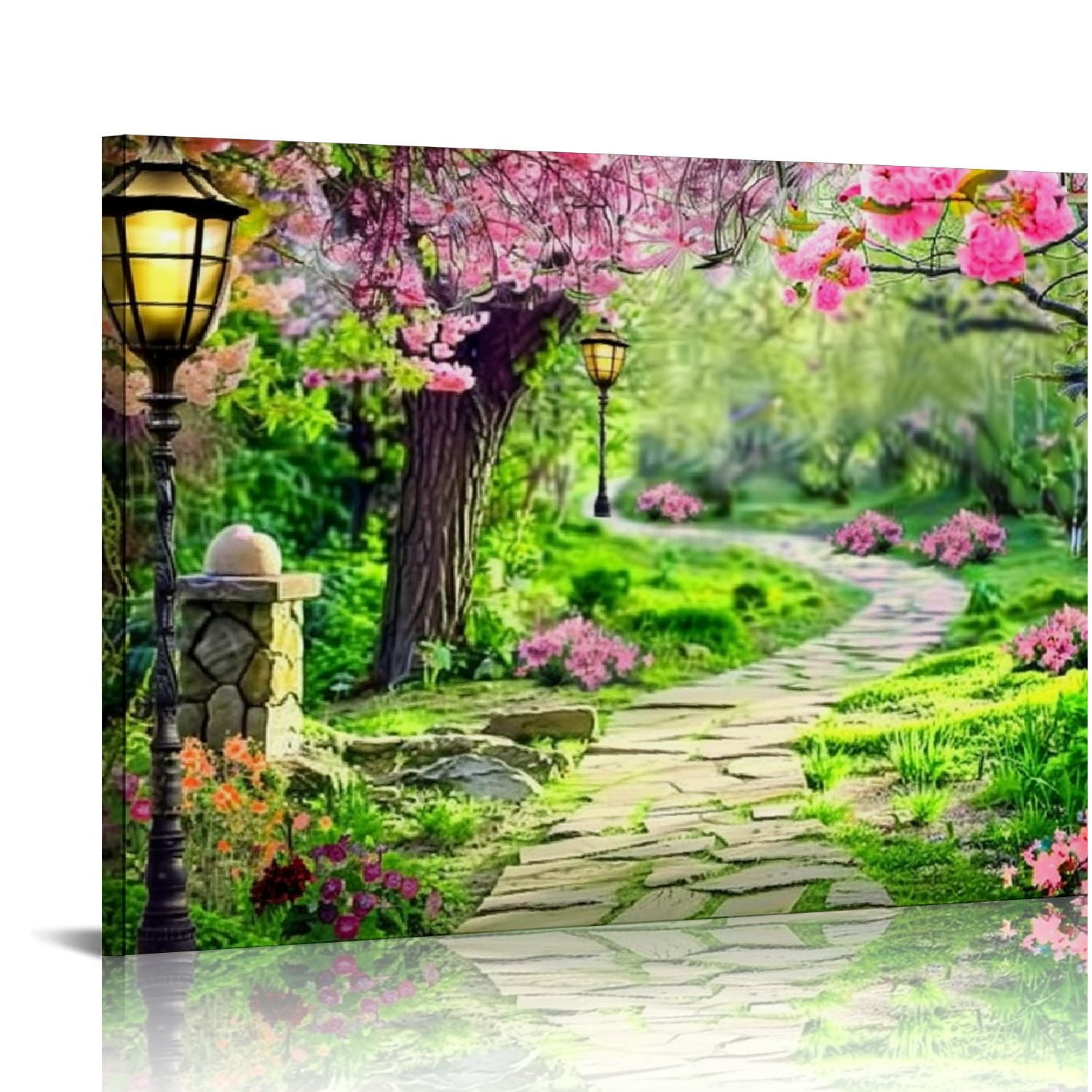 Shiartex Canvas Wall Art Painting Pink Cherry Blossoms Park Forest ...