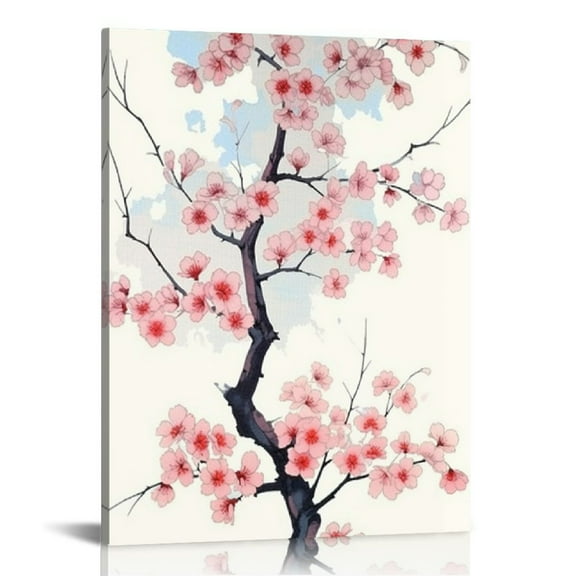 Shiartex  Canvas Wall Art Print,Watercolor Cherry Blossom Wall Art,Medium Size Oil Painting Decor Artwork for Living Room Bathroom Bedroom 12x16 in