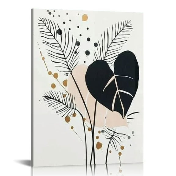 Shiartex Canvas Wall Art Tropical Plants Glod Pictures Watercolor Palm Green Blue Leaf Artworks Print Paintings,16x20 in/12x16 in