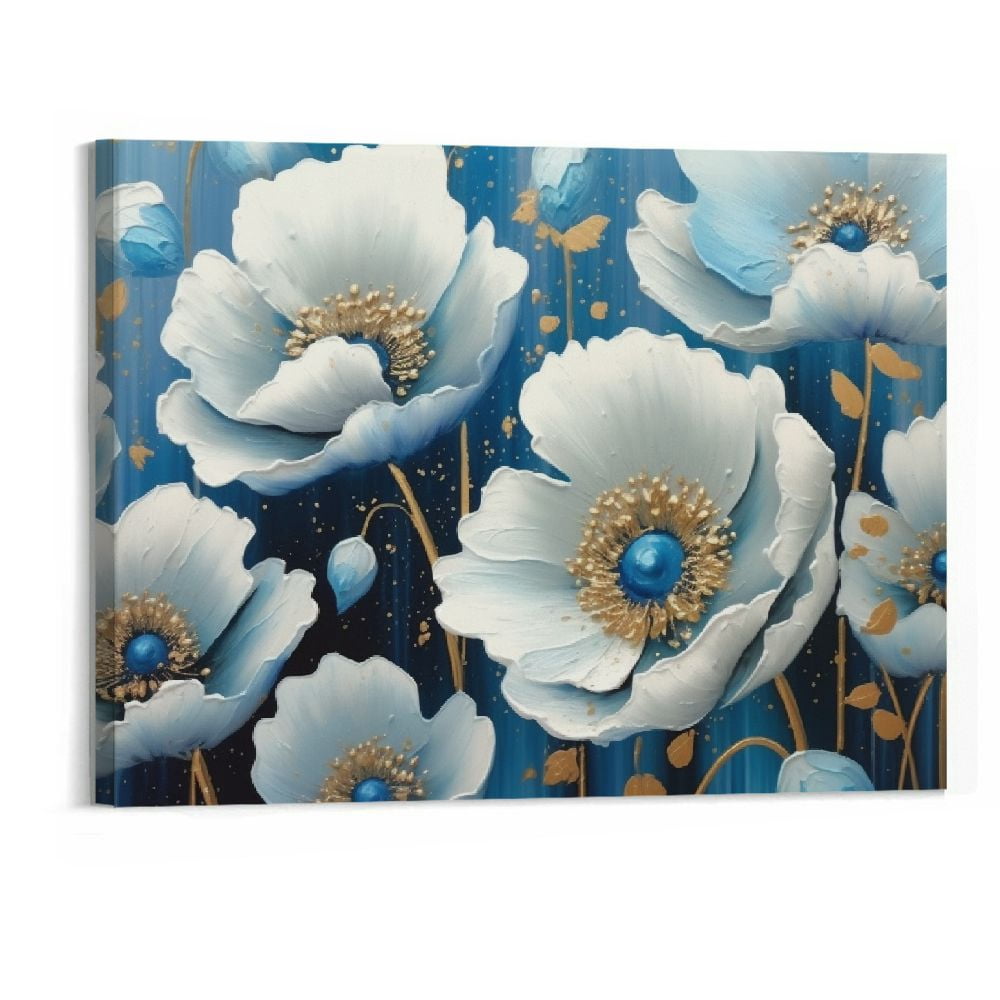 Shiartex Canvas Wall Art for Living Room Bedroom Blue and White Flower ...
