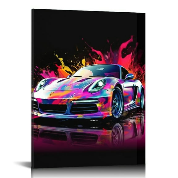 Shiartex Car Wall Art Prints Street Racing Car Fashion Wall Decor Colorful Landscape Car Paintings Car llustration Aesthetic Canvas Art Painting for Living Room Bedroom Wall Decor 16x20 in/12x16 in