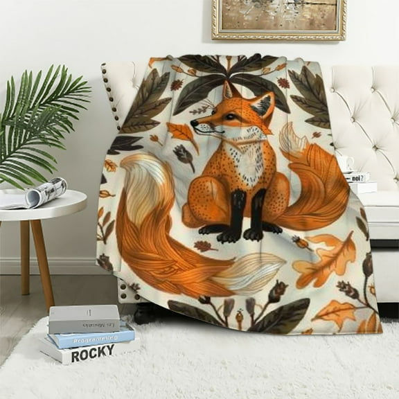 Shiartex  Cartoon Fox and Leaves Woodland Animals Branches Blanket Cute Print Autumnal Sleeping Sitting Fox Gifts Blanket for Women Girls Soft Flannal Fox Blanket for Bed Sofa Decor  40x50in