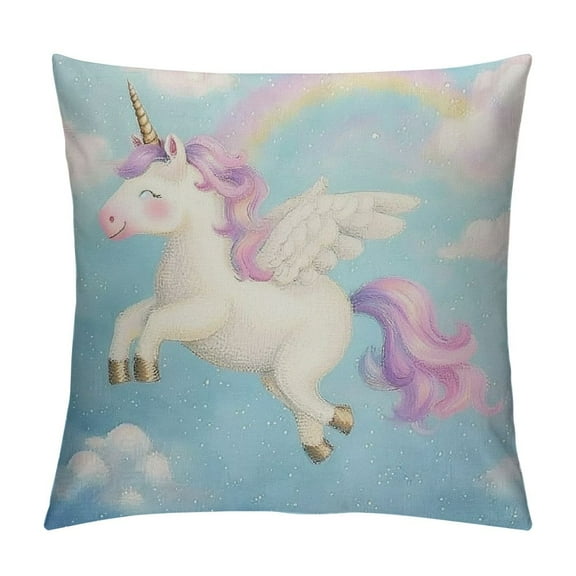 Shiartex Cartoon Unicorn Pillow Cover ,Girly Pink Sky Galaxy Cushion Case for Office Bedroom Kawaii Unicorn Rainbow Pastel Square Pillow Case for Sofa Couch Double Sides Print,﻿Multi-Size