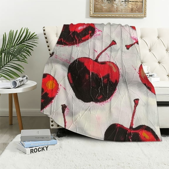 Shiartex Cherry Blanket Gifts for Women Girls Kids Adults Soft Warm Lightweight Cozy Abstract Cherry Pattern Throw Blankets for Bed Sofa Living Room Couch Home Decor  40x50in