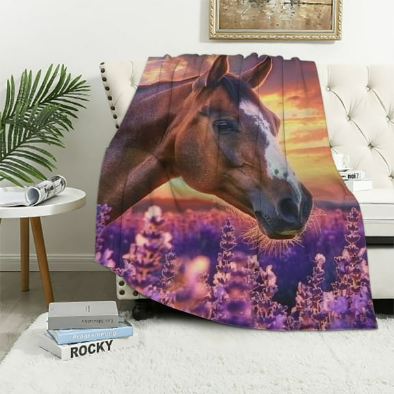 Shiartex Chestnut Horse Blanket Lavender Field Sunset Floral Horse Blanket Gifts Spring Animal Farm Freedom Purple Red Sunny Soft Warm Blanket for Bed Sofa Birthday Valentines Gifts 40x50in