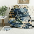 thumbnail image 1 of Shiartex Chinoiserie Pagoda Throw Blanket Blue and White Fuzzy Blanket Blankets Super Comfort Warmth Coral  Blanket for Couch Bed Chair Office Sofa, 1 of 6