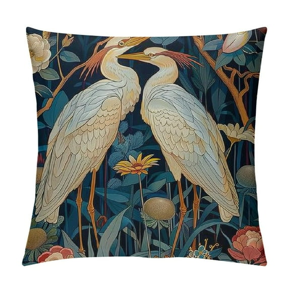 Shiartex Chinoiserie Pillow Covers 18x18, Blue Chinoiserie Birds Flowers Reversible Throw Pillow Covers for Couch Bed Sofa Cushion Farmhouse Room Decor