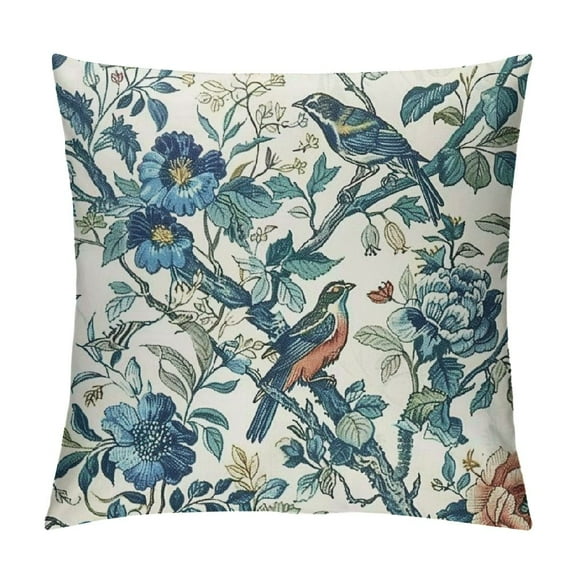 Shiartex Chinoiserie Pillow Covers Blue Birds Flowers Decorative Throw Pillow Case Blue and White Square Cushion Cover for Bedroom Sofa Living Room Couch Chair Office
