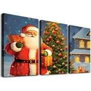 Shiartex Christmas Decor Santa Claus with Presents for Bedroom Living Room Home Decor Canvas Wall Art 3 Piece Set 12x16x3pcs