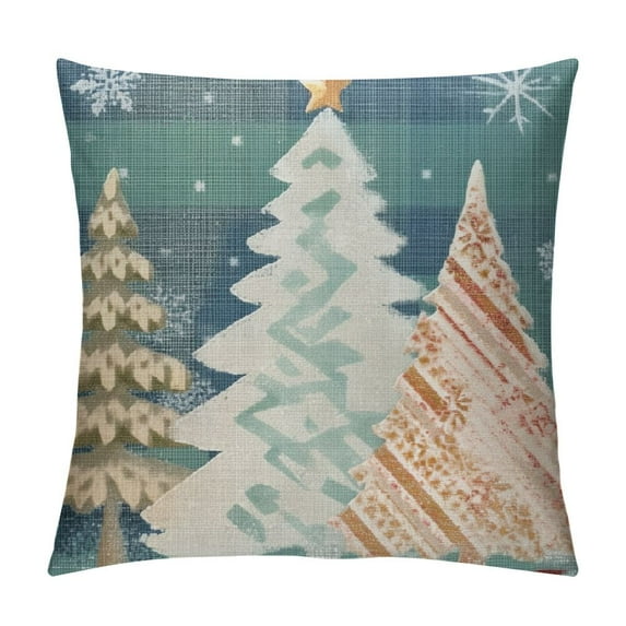 Shiartex Christmas Tree Pillow Covers Cyan Blue Green Pine Trees Rustic Style Nature Forest Geometric Print Decorative Throw Pillows Winter Christmas Decor Cushion Case for Home Sofa Bed