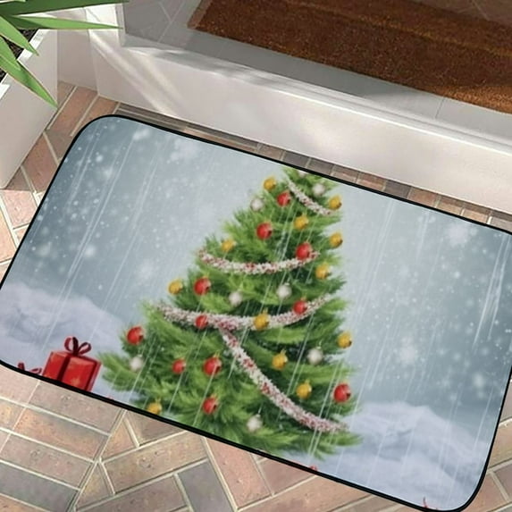 Shiartex Christmas Tree Presents Snow Floor Mat for Home Entrance Decor Outside Entry Yard Patio Felt - Festive Holiday Theme 19.68*39.37 in