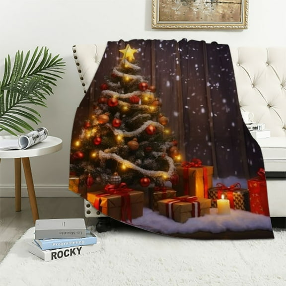 Shiartex Christmas Tree, Presents, String of Lights Print Throw Blanket for Bed Sofa Living Room Decor - Super Soft Blanket for All Seasons, Long-Lasting Comfort 40x50in