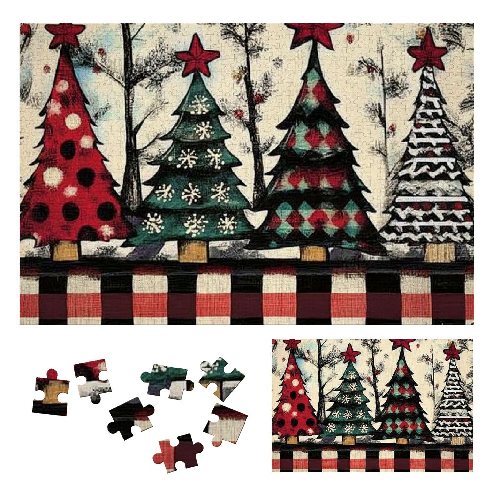 Shiartex Christmas Trees Folk Art Wooden Jigsaw Puzzle for Adults ...