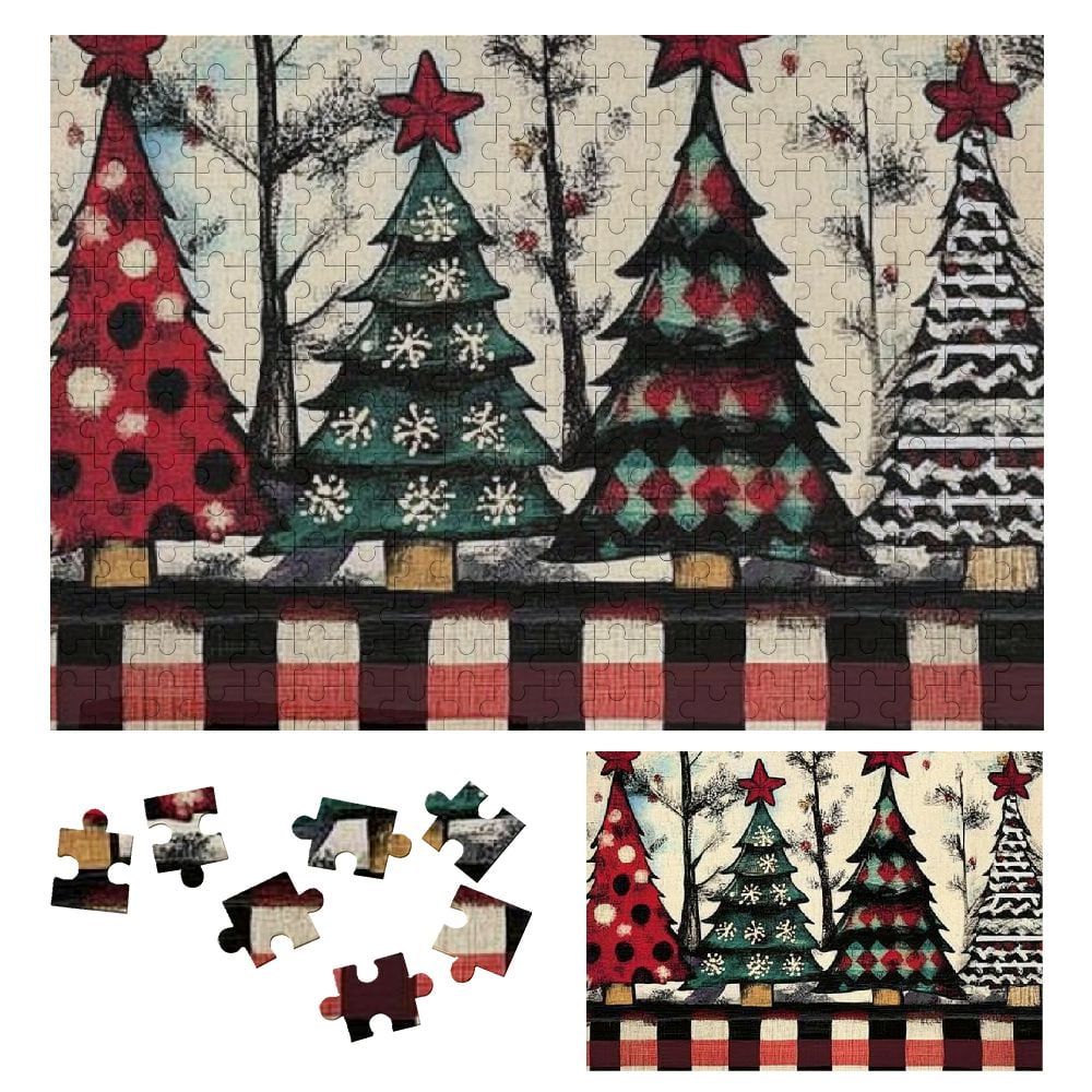 Shiartex Christmas Trees Folk Art Wooden Jigsaw Puzzle for Adults ...