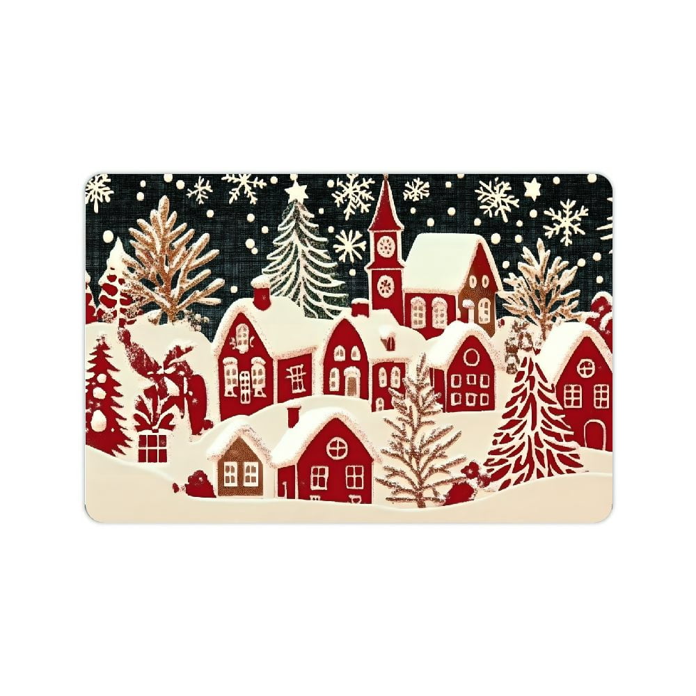 Shiartex Christmas Village Snowflakes Trees Doormat for Home Entrance, Indoor Outdoor Non-Slip Welcome Mat 24x16in