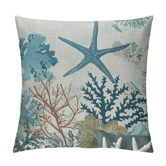 Shiartex  Coastal Pillow Covers Seashell Starfish Coral Ocean Themed Beach Throw Pillows Turquoise Navy Blue Nautical Summer Outdoor Decorative Cushion Cases for Couch Decorations White