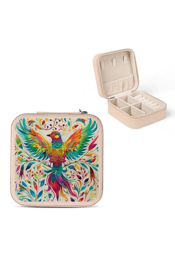 Colorful Bird Friendship Day Gifts Jewelry Box PU Leather Organizer for Necklace Ring Earring Pink