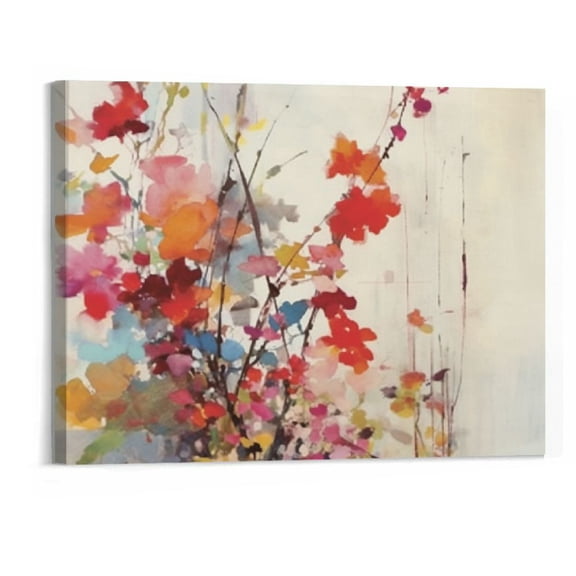 Shiartex  Colorful Blooming Flower Canvas Wall Art Prints Red Pink Woman Girl Room Wall Decoration Modern Framed Plant Walls Artwork for Bathroom Living Room Home Decor 16x20 Inch