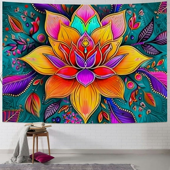 Shiartex Colorful Mandala Tapestry Hippie Bohemian Wall Hanging Indian Lotus Flower Wall Tapestry Decor Large Flannel Beach Blanket for Living Room Dorm Bedroom Home 40x30inch