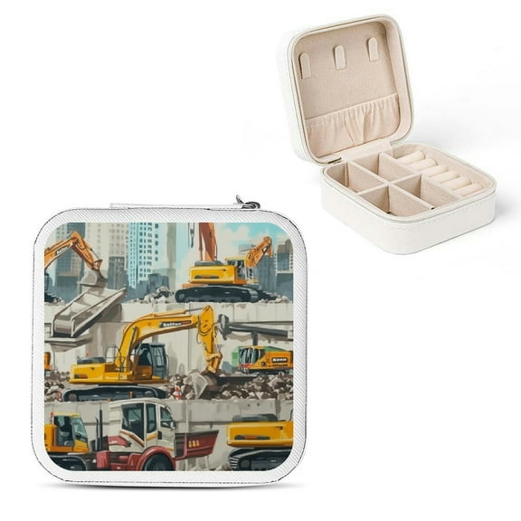 Shiartex Construction Machinery Theme Mini Jewelry Box Organizer for Necklace, Ring, Earring - Perfect Gift for Valentine's Day, Christmas, Birthday White