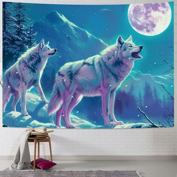 Shiartex Cool Wolf Tapestry for Men, Fantasy Animals Psychedelic Moon Tapestry Wall Hanging for Boys Bedroom, Mountian Forest Tapestry Blanket College Dorm Home Decor 40x30inch