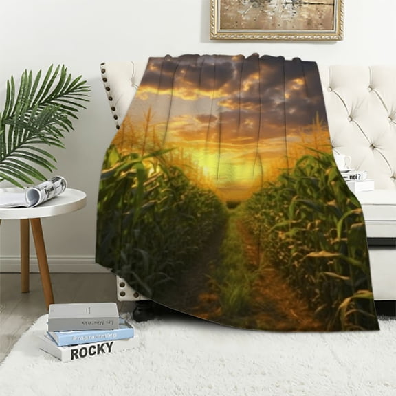 Shiartex Corn Field Sun Shining Clouds Ideal Comfy Throw Blanket Super Soft Blanket for All Seasons 50x60in