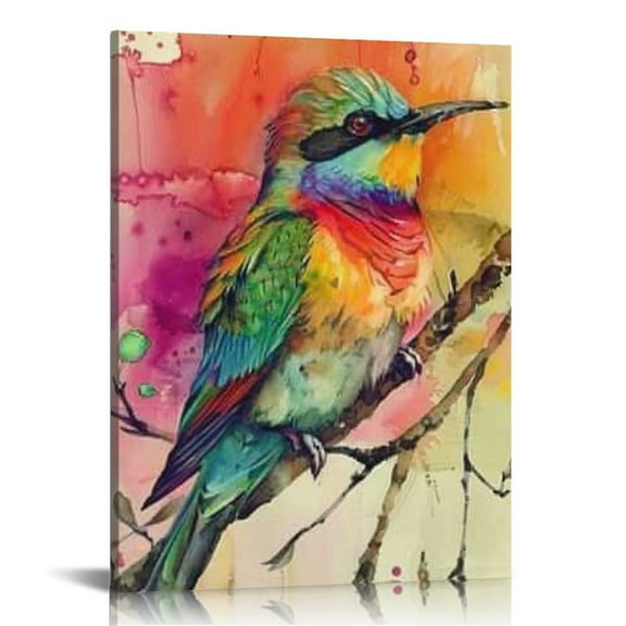 Shiartex Country Hummingbird Floral Wall Decor Colorful Flower Bird Pictures Wall Art Watercolor Hummingbird Canvas Print Painting Framed Modern Home Artwork Decorations For Bedroom Kitchen Office