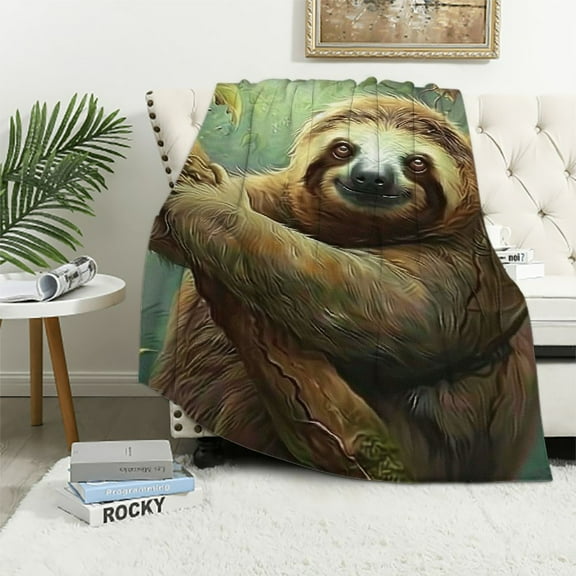 Shiartex  Cute Asleep Sloth Blanket Gifts for Kids Adults Women Flannel Throw Blankets for Home Couch Bed Sofa Soft Fuzzy Lightweight Decor All Season White