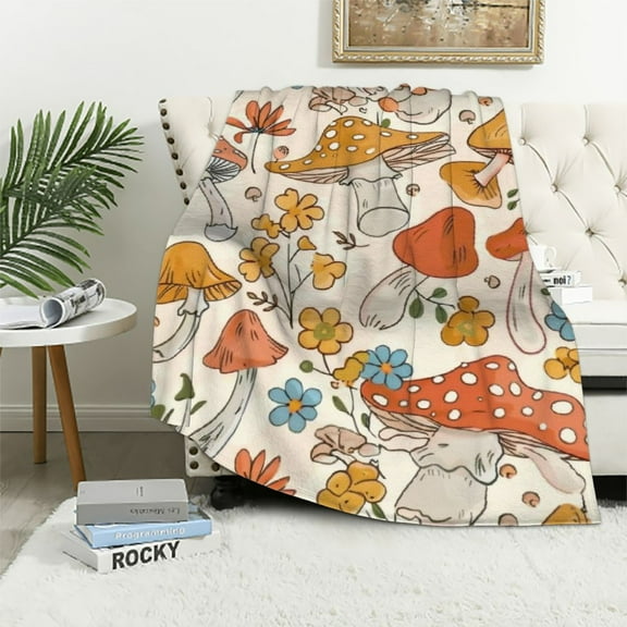 Shiartex Cute Mushroom Blanket Retro Floral Soft Warm Throw Blankets Lightweight Cozy 70s Shrooms Funky Groovy Aesthetics Boho Flowers for Kids &amp; Women for Living Room Bed Couch Decor 40x50in