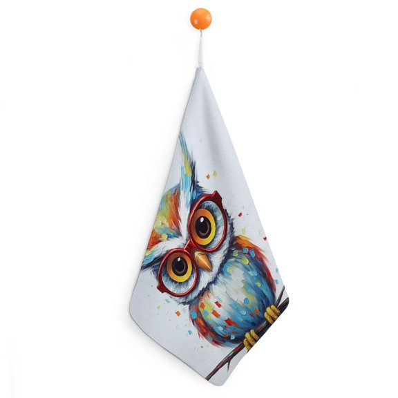Shiartex Cute Owl Kitchen Towel Super Absorbent Hand Drying Towels with Loop 11.8x11.8in 1pcs