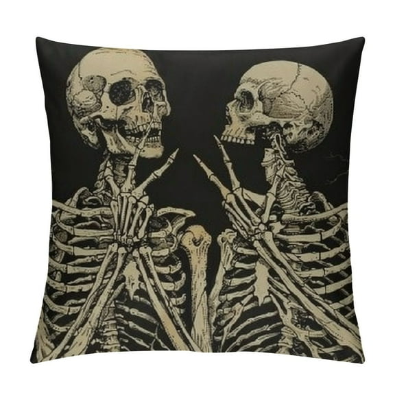 Shiartex Cute Skeleton Halloween Throw Pillow Covers Skull Black Halloween Decorations Indoor Outdoor Lumbar Decorative Throw Pillows Cases for Home Living Room Couch Decor 12x12in