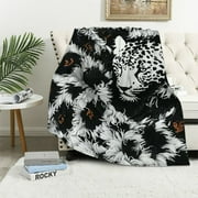 Shiartex Cute Snow Leopard Pattern Blanket,Leopard Decor Blankets Soft Warm Throw for Women Girls Birthday, Home Living Room Decoration White