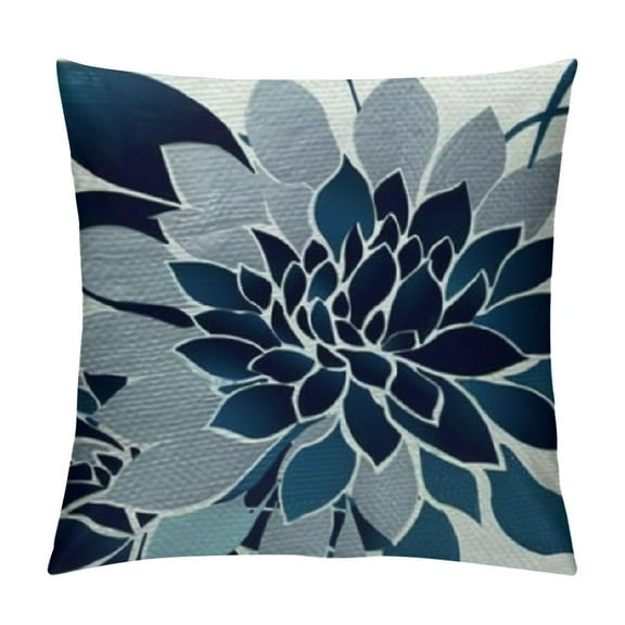 Shiartex Dahlia Pillow Cover,Navy Blue Lumbar Pillows Decorative Throw Pillows,Geometric Floral Pillowcase, Elegant Farmhouse Cushion Covers Home Decor for Couch Sofa Teal Outdoor 12x12in