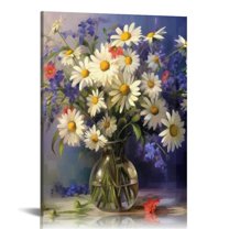 Shiartex  Daisy in the Vase Wall Art Yellow and Blue Flower Blossoming Picture Print Wall Painting Modern Artwork Wall Décor for Bedroom Living Room Bathroom Office 16x20 in/12x16 in