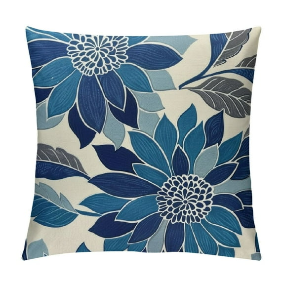 Shiartex Decorative Throw Pillow Covers Blue Pillow Covers 18x18 Inch Couch Pillow Covers for Sofa Living Room Outdoor Throw Pillow Cover Square Floral Flower Farmhouse Pillowcase