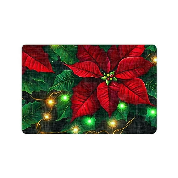 Shiartex Diatom Mud Mat Floor Mat Indoor Outdoor Poinsettia Lights Christmas for Home Entryway 24x16in