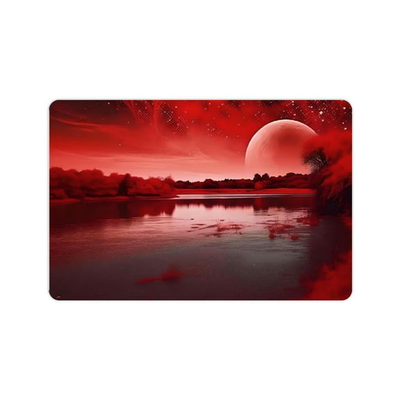Shiartex Diatom Mud Mat Indoor Outdoor Floor Mat Red Lake And Red Landscape Of Trees Under Starry Sky for Home Entrance 24x16in