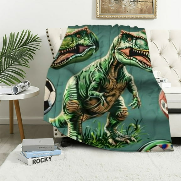 Shiartex  Dinosaur Blanket for Boys Girls Adults Dinosaur Blanket Gifts Flannel Soccer Dinosaur Theme Throw Blankets for Bed Living Room Sofa Couch Soft Warm Lightweight Cozy Dinosaur Decor White