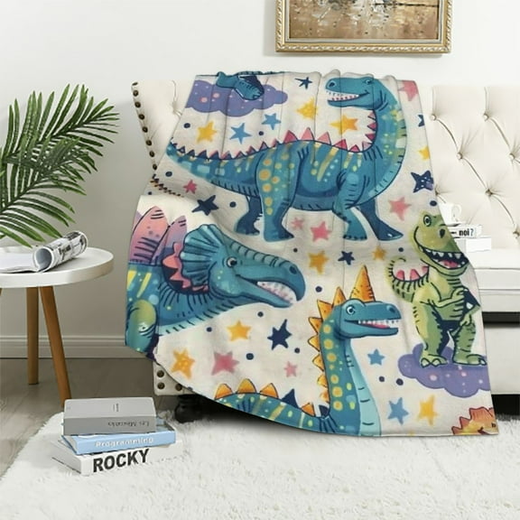 Shiartex Dinosaur Throw Blanket for Kids, Cozy Dinosaur Fuzzy Plush Blanket for Boys Gift, Soft Dinosaur Flannel Throw Blanket for Girls Children Teen Dino Fans White