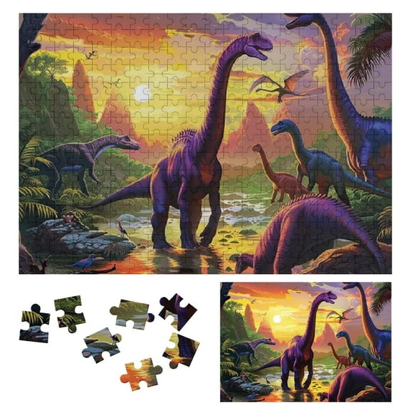 Shiartex Dinosaurs Jungle Sunset Wooden Jigsaw Puzzle Challenging Difficult Wood Puzzles for Adults Gift for Family Friends 300 PCS