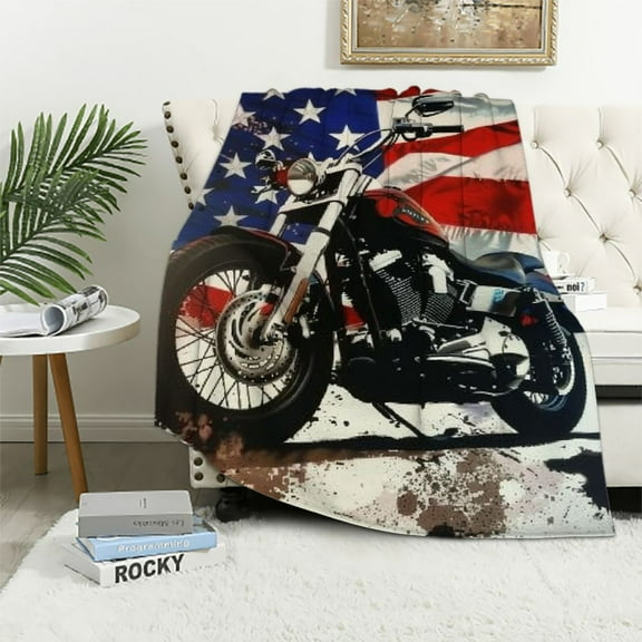 Shiartex Dirt Bike American Flag Motocross Biker Throw Blankets Ultra-Soft Thicken Flannel Blanket for Chair Bedroom Sofa 50x60in