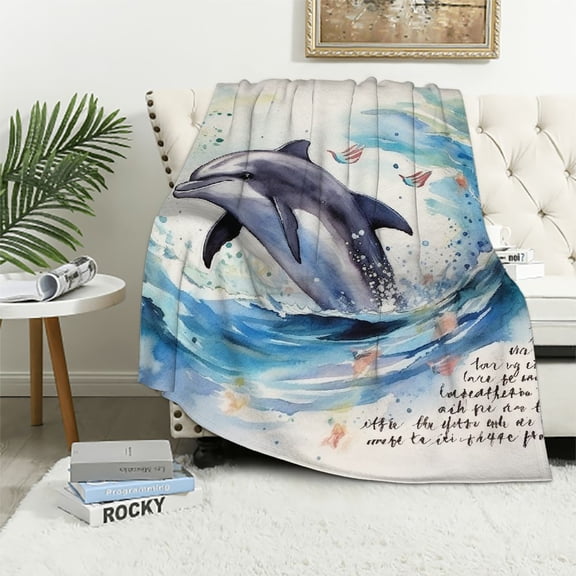 Shiartex Dolphin Watercolor Painting Ideal Comfy Throw Blanket Exquisite Gifts for All Seasons Soft Plush Blankets 50x60in