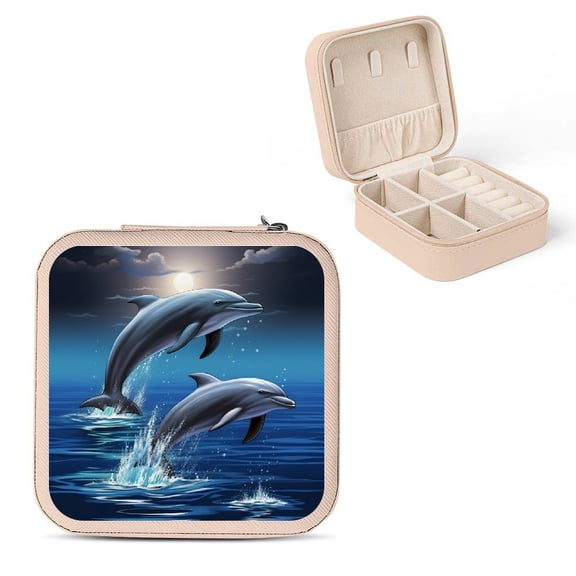 Shiartex Dolphins Water Moon Jewelry Box for Necklace, Ring, Earring - Gift for Valentine's Day, Christmas, Birthday Pink